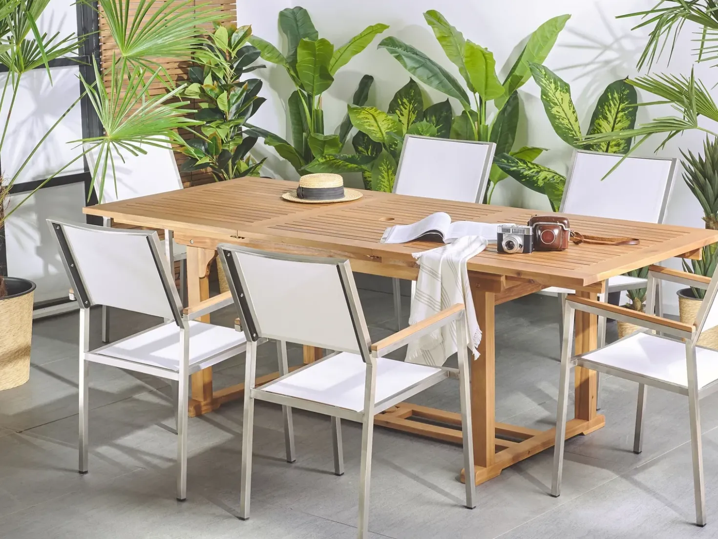 Tavolo da pranzo allungabile da giardino JAVA 160/220 cm 90 cm Legno d'acacia Marrone chiaro