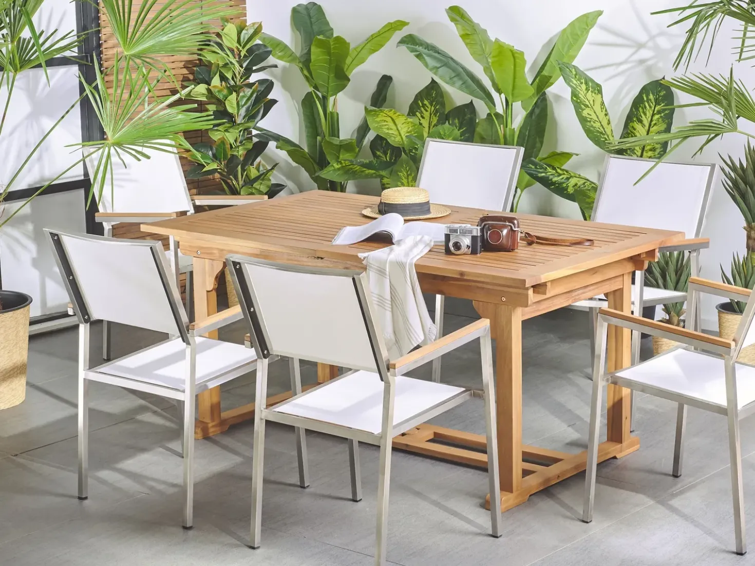 Tavolo da pranzo allungabile da giardino JAVA 160/220 cm 90 cm Legno d'acacia Marrone chiaro