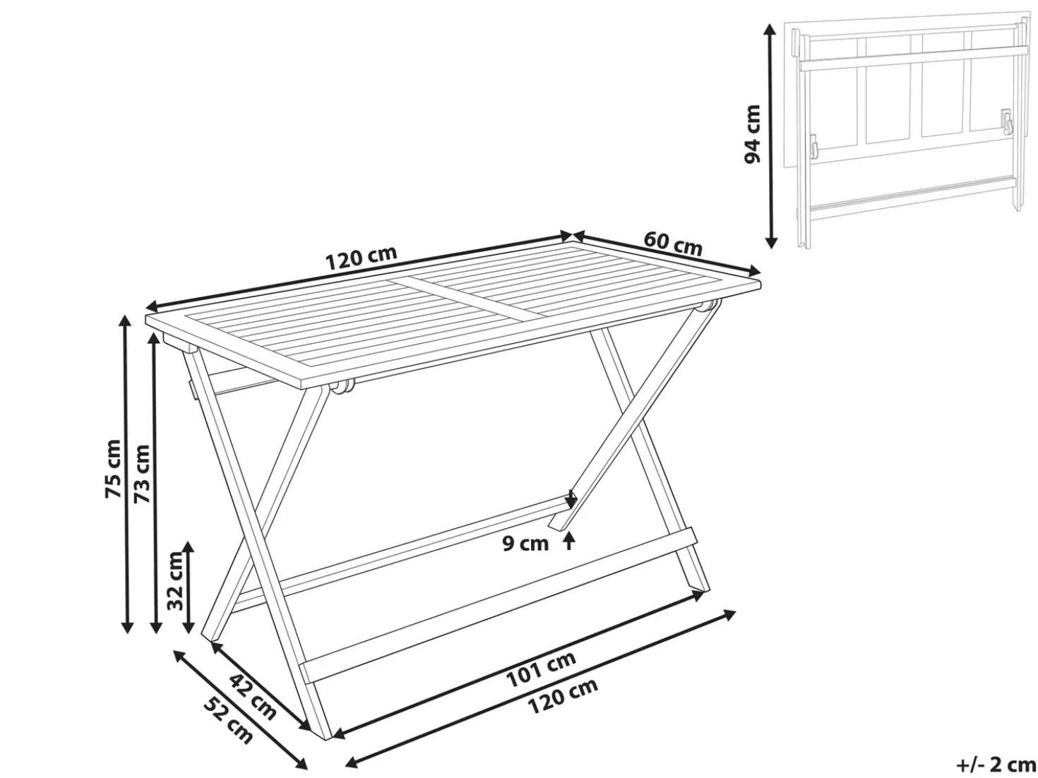 Tavolo da pranzo da giardino PROSSEDI 120 cm 60 cm Legno d'acacia Marrone