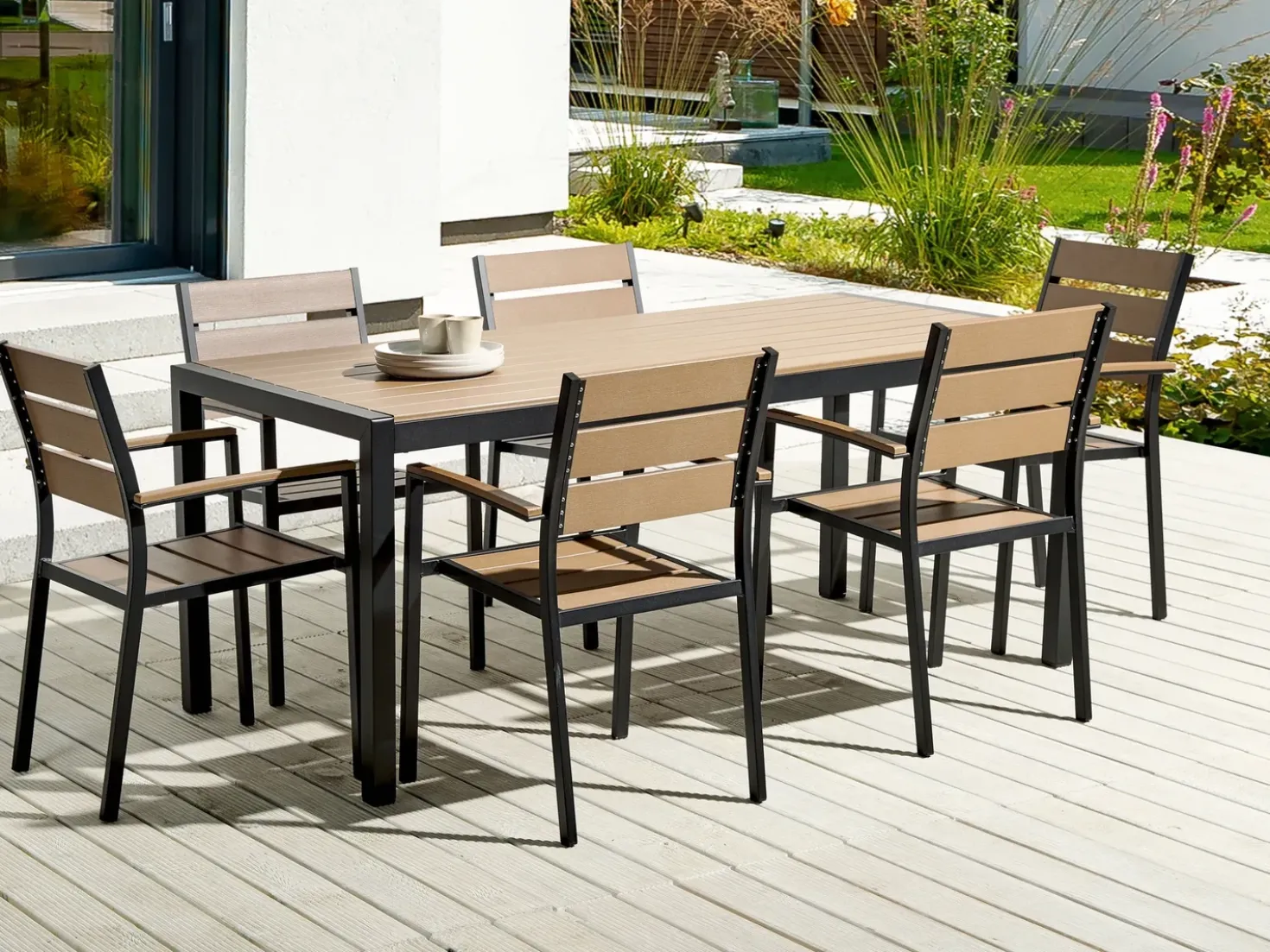 Tavolo da pranzo da giardino VERNIO 180 cm 90 cm Metallo Marrone/Nero
