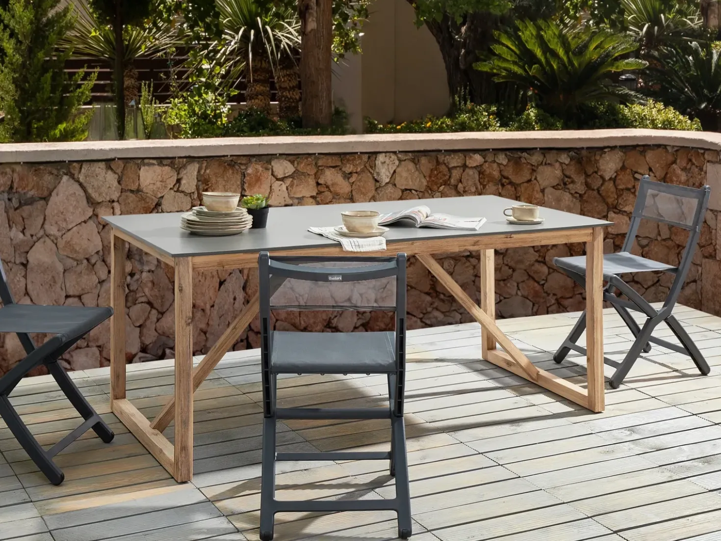 Tavolo da pranzo da giardino NOTTERI 180 cm 90 cm Cemento Grigio
