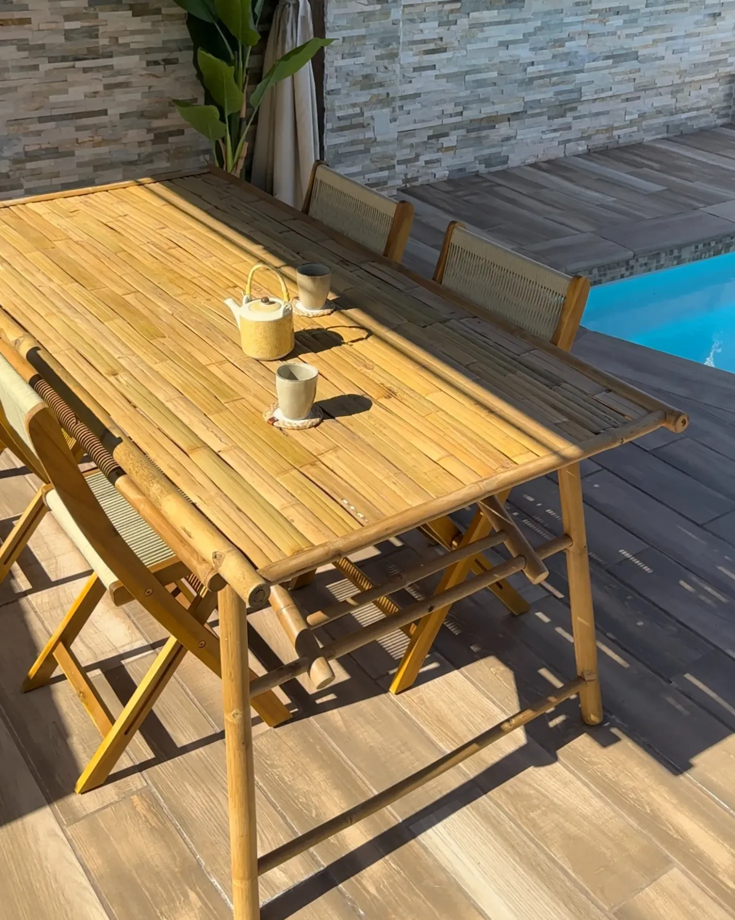 Tavolo da pranzo da giardino TINDARI 180 cm 90 cm Bambù Marrone chiaro