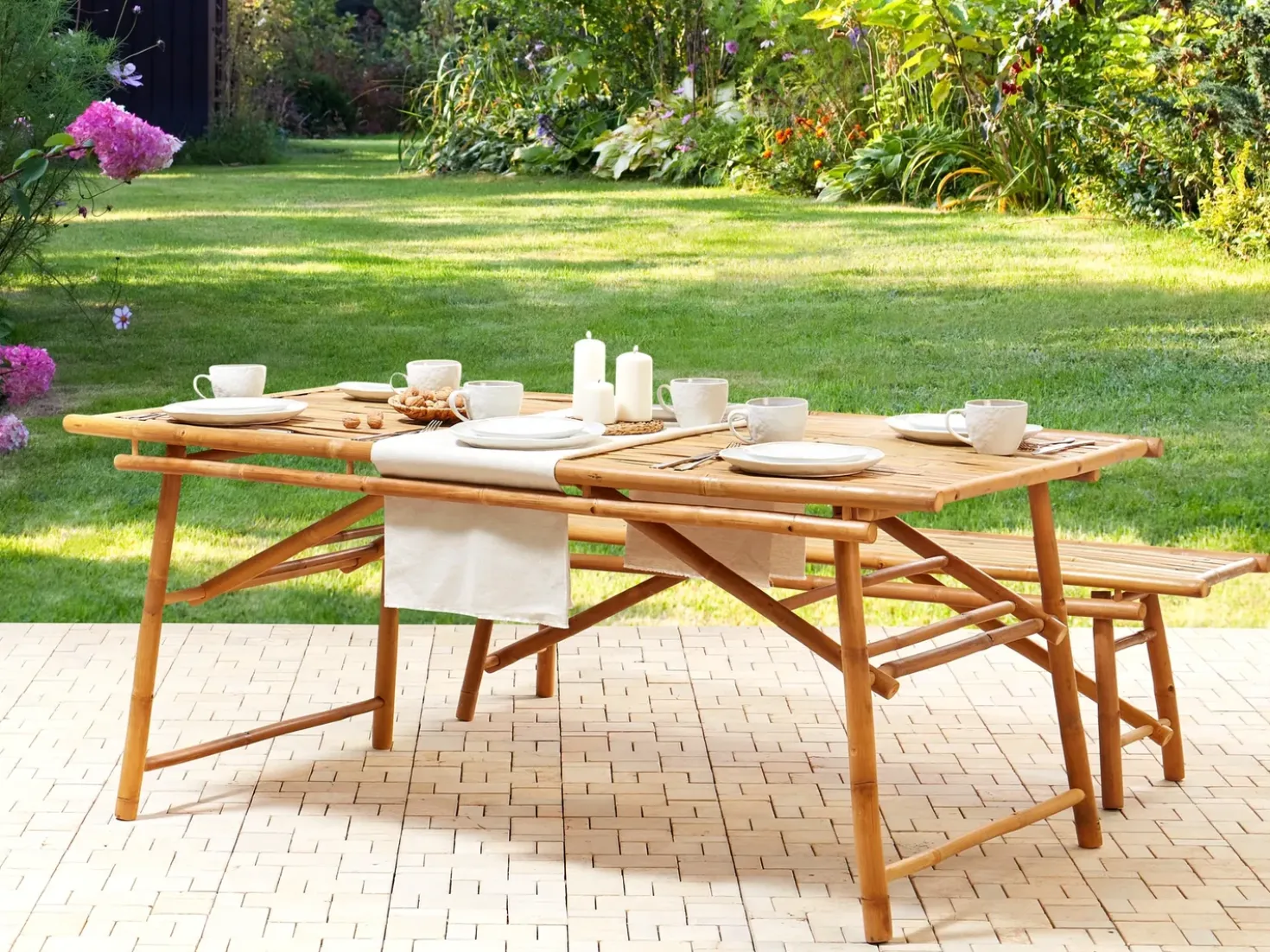Tavolo da pranzo da giardino TINDARI 180 cm 90 cm Bambù Marrone chiaro