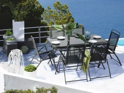 Tavolo da pranzo da giardino LIVO 140 cm 80 cm Vetro Nero