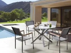 Tavolo da pranzo da giardino MALETTO 120 cm 120 cm Vetro Argento