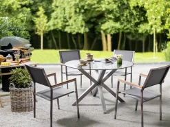 Tavolo da pranzo da giardino MALETTO 120 cm 120 cm Vetro Argento