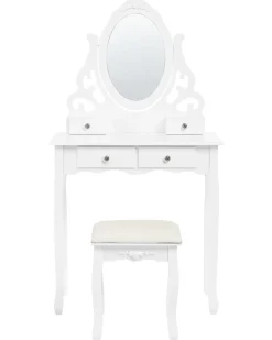 Toeletta con specchio e sgabello AMOUR Bianco