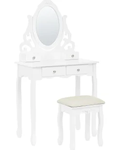 Toeletta con specchio e sgabello AMOUR Bianco