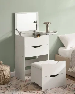 Toeletta con specchio e sgabello BELOEIL Bianco