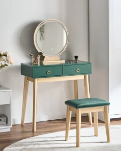 Toeletta con specchio e sgabello FEDRY LED Verde smeraldo