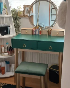 Toeletta con specchio e sgabello FEDRY LED Verde smeraldo