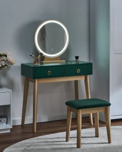 Toeletta con specchio e sgabello FEDRY LED Verde smeraldo