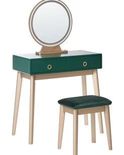 Toeletta con specchio e sgabello FEDRY LED Verde smeraldo