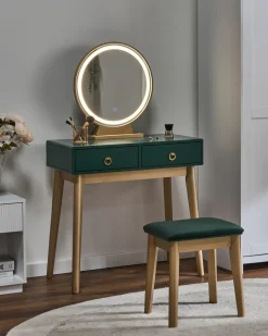 Toeletta con specchio e sgabello FEDRY LED Verde smeraldo