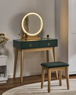 Toeletta con specchio e sgabello FEDRY LED Verde smeraldo
