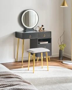 Toeletta con specchio e sgabello YVES LED Nero