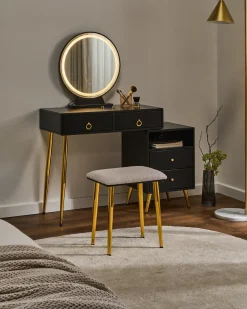 Toeletta con specchio e sgabello YVES LED Nero