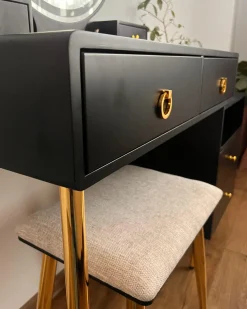 Toeletta con specchio e sgabello YVES LED Nero