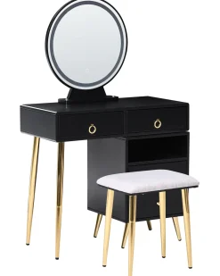 Toeletta con specchio e sgabello YVES LED Nero