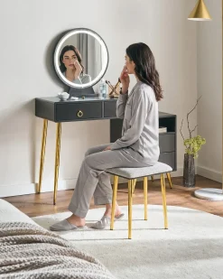 Toeletta con specchio e sgabello YVES LED Nero