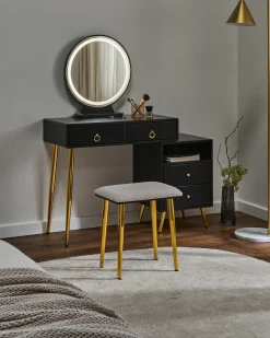 Toeletta con specchio e sgabello YVES LED Nero