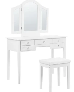 Toeletta con specchio e sgabello LUMIERE Bianco