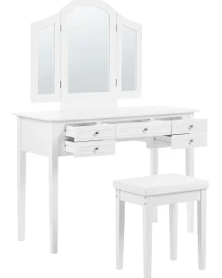 Toeletta con specchio e sgabello LUMIERE Bianco