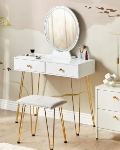 Toeletta con specchio e sgabello CAEN LED Bianco