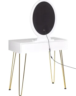 Toeletta con specchio e sgabello CAEN LED Bianco