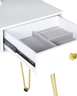 Toeletta con specchio e sgabello CAEN LED Bianco