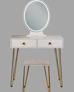 Toeletta con specchio e sgabello CAEN LED Bianco