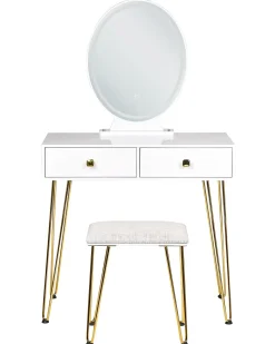 Toeletta con specchio e sgabello CAEN LED Bianco