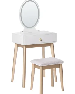 Toeletta con specchio e sgabello ROSEY LED Bianco