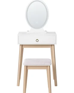 Toeletta con specchio e sgabello ROSEY LED Bianco