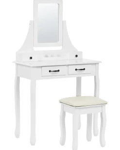 Toeletta con specchio e sgabello RAYON Bianco