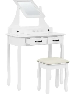Toeletta con specchio e sgabello RAYON Bianco
