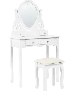 Toeletta con specchio e sgabello DIVA Bianco