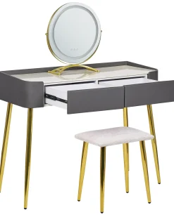 Toeletta con specchio e sgabello SURIN LED Grigio
