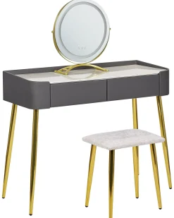 Toeletta con specchio e sgabello SURIN LED Grigio