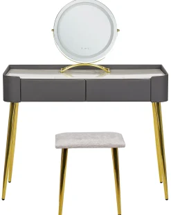 Toeletta con specchio e sgabello SURIN LED Grigio