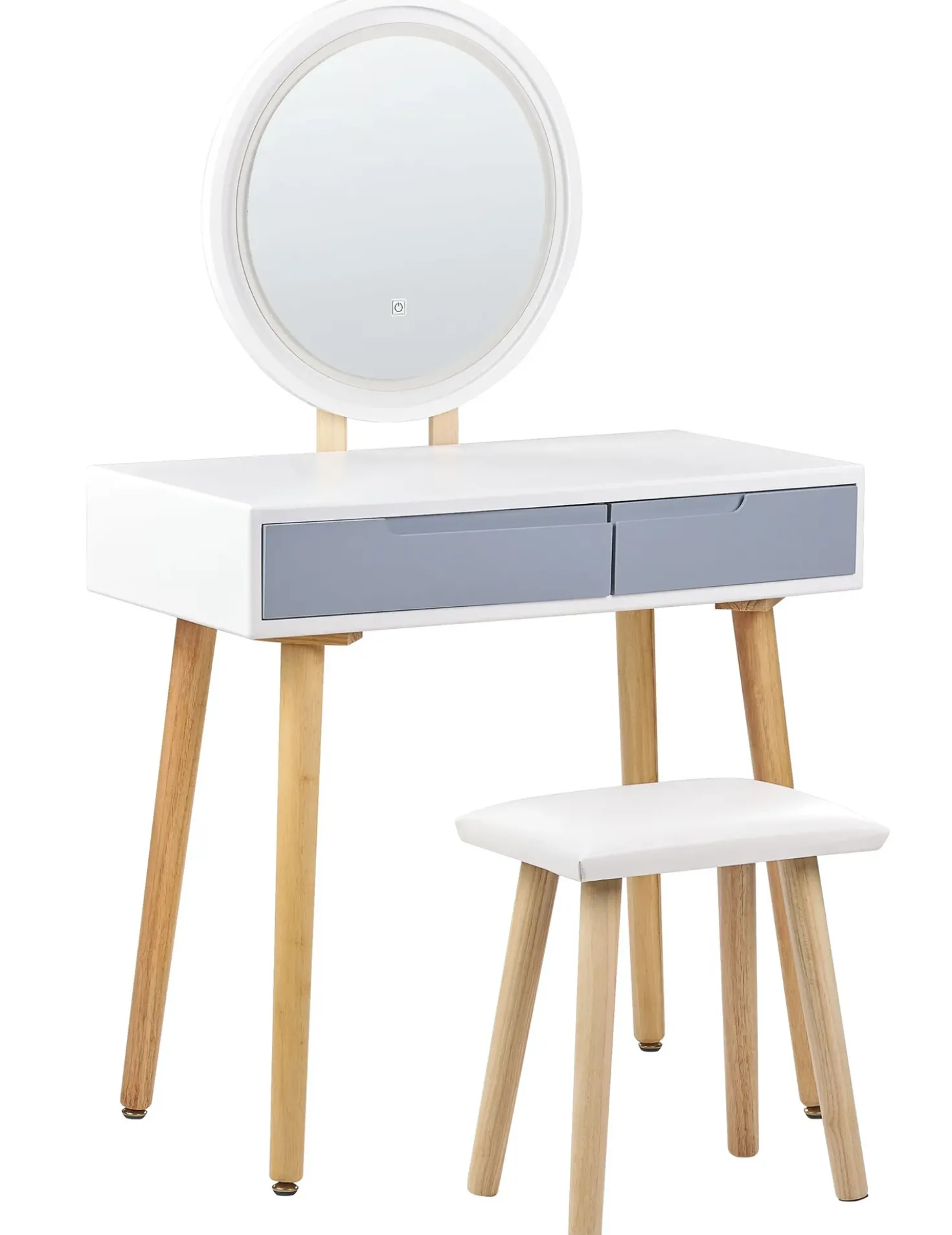 Toeletta con specchio e sgabello JOSSELIN LED Bianco