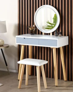 Toeletta con specchio e sgabello JOSSELIN LED Bianco