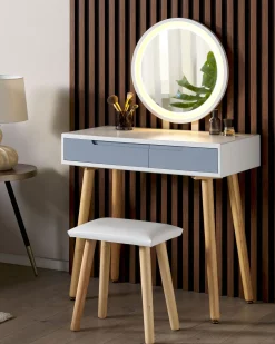 Toeletta con specchio e sgabello JOSSELIN LED Bianco