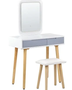 Toeletta con specchio e sgabello DIEPPE LED Bianco