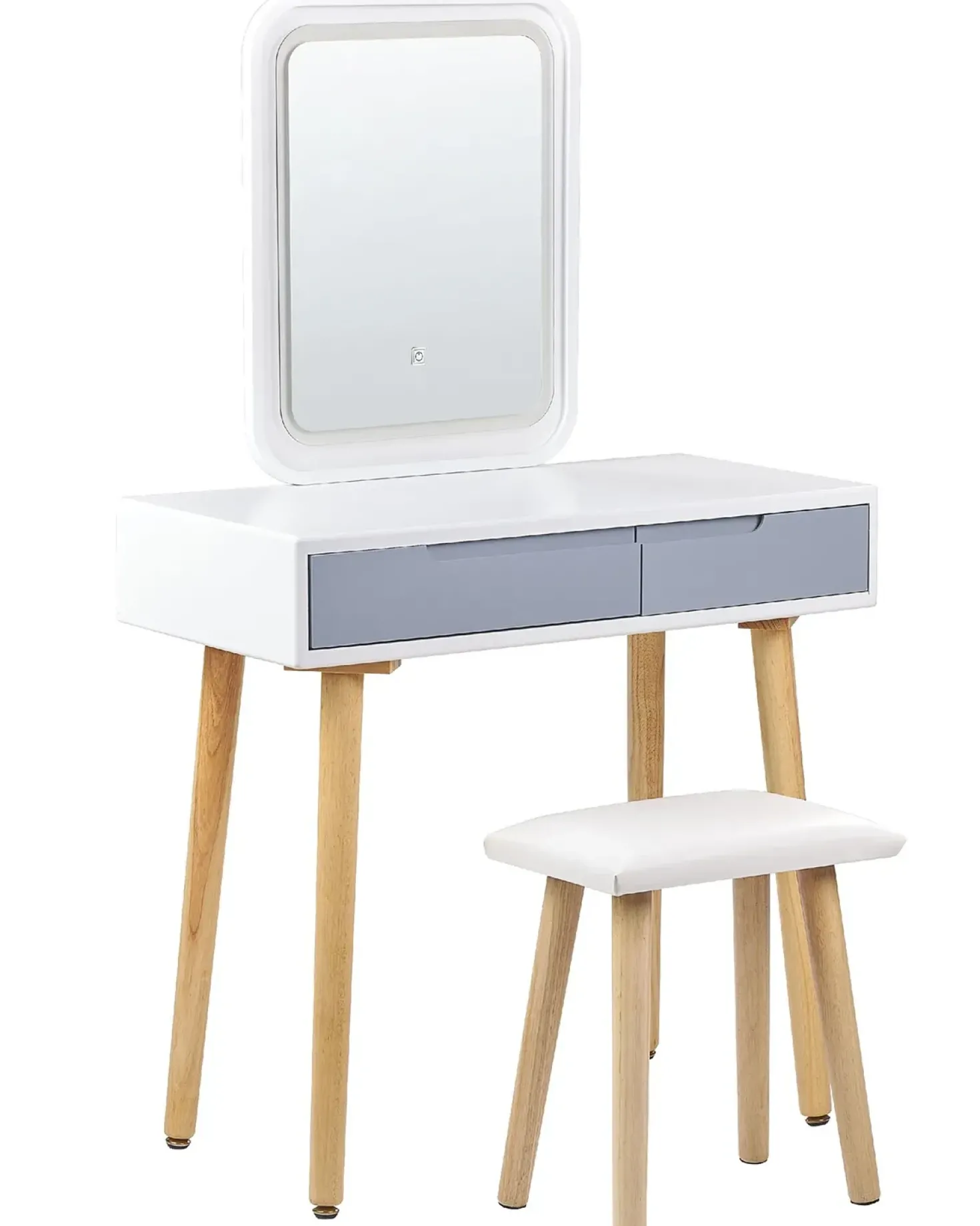 Toeletta con specchio e sgabello DIEPPE LED Bianco