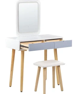 Toeletta con specchio e sgabello DIEPPE LED Bianco