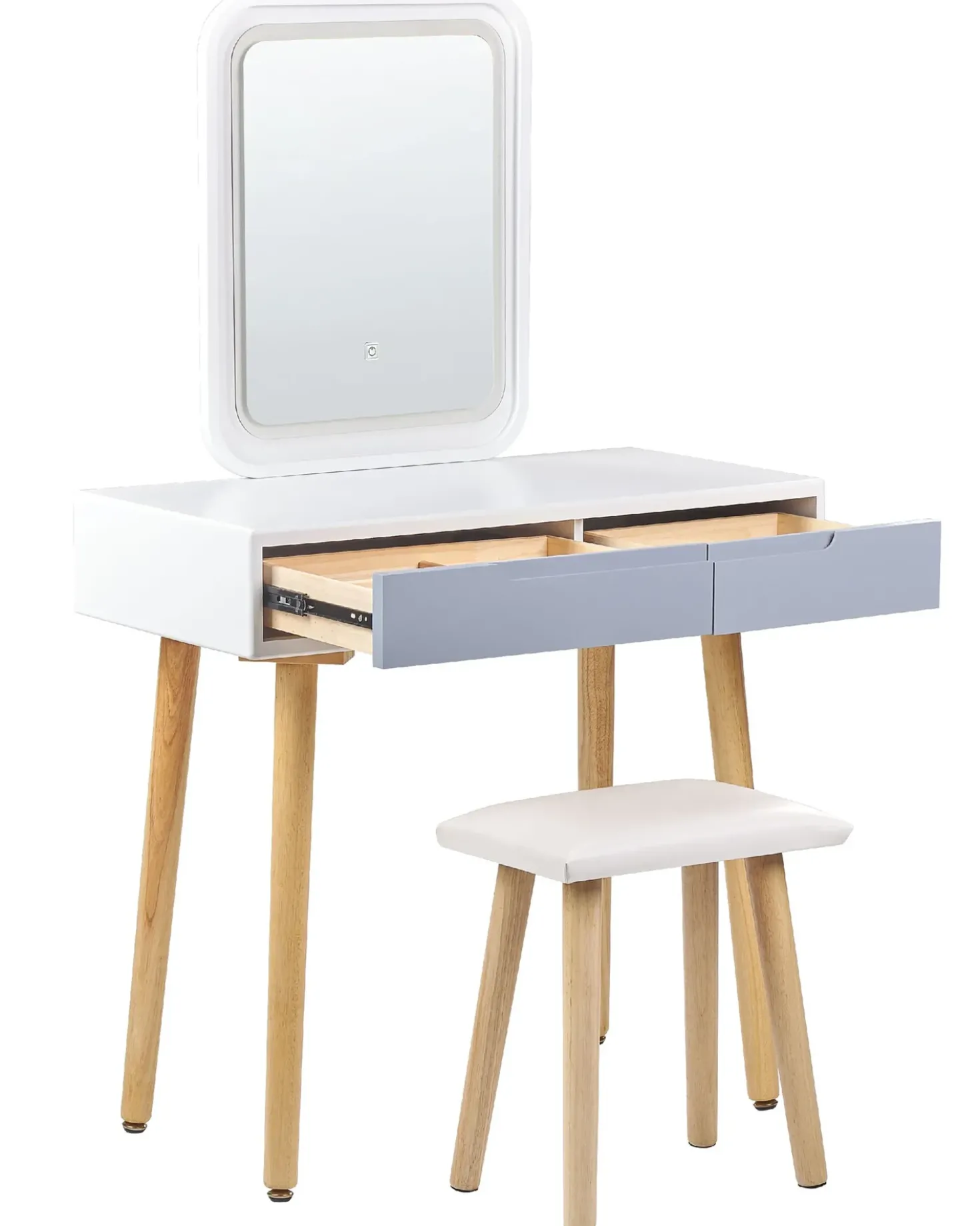 Toeletta con specchio e sgabello DIEPPE LED Bianco