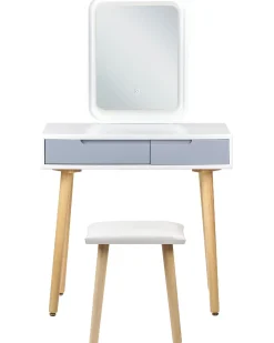 Toeletta con specchio e sgabello DIEPPE LED Bianco