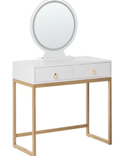 Toeletta con specchio e sgabello AUXON LED Bianco