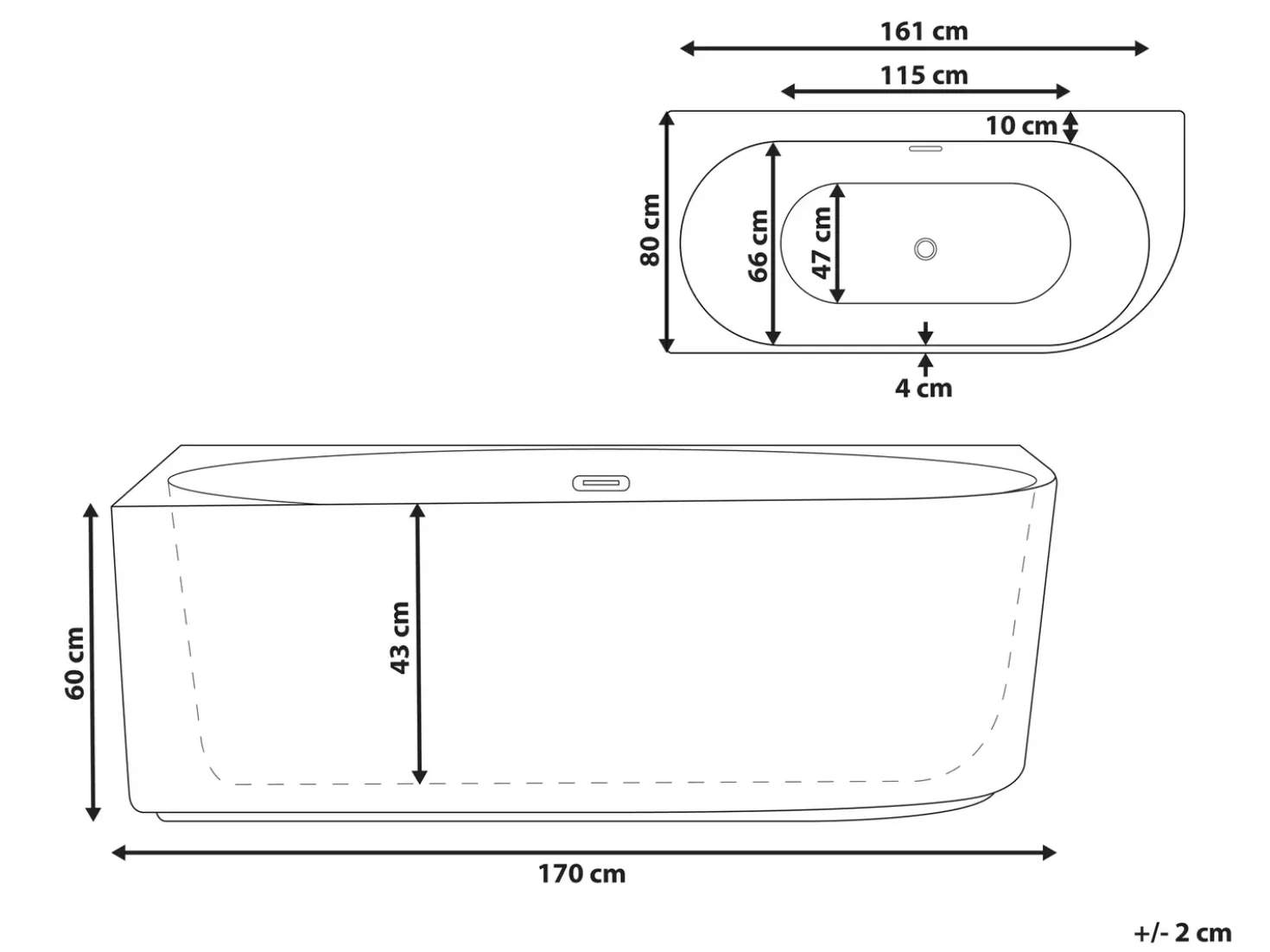 Vasca da bagno angolare GOCTA Lato destro 170 x 80 cm Nero